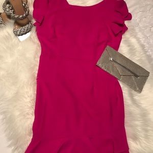 Magenta dress with ruffle sleeves